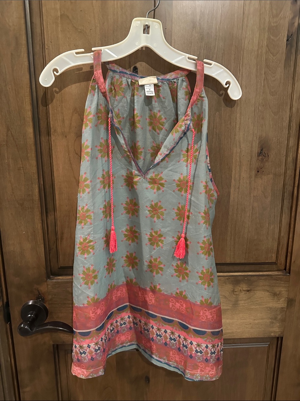 NATURAL LIFE Pink and Light Blue Floral Tassel Tunic